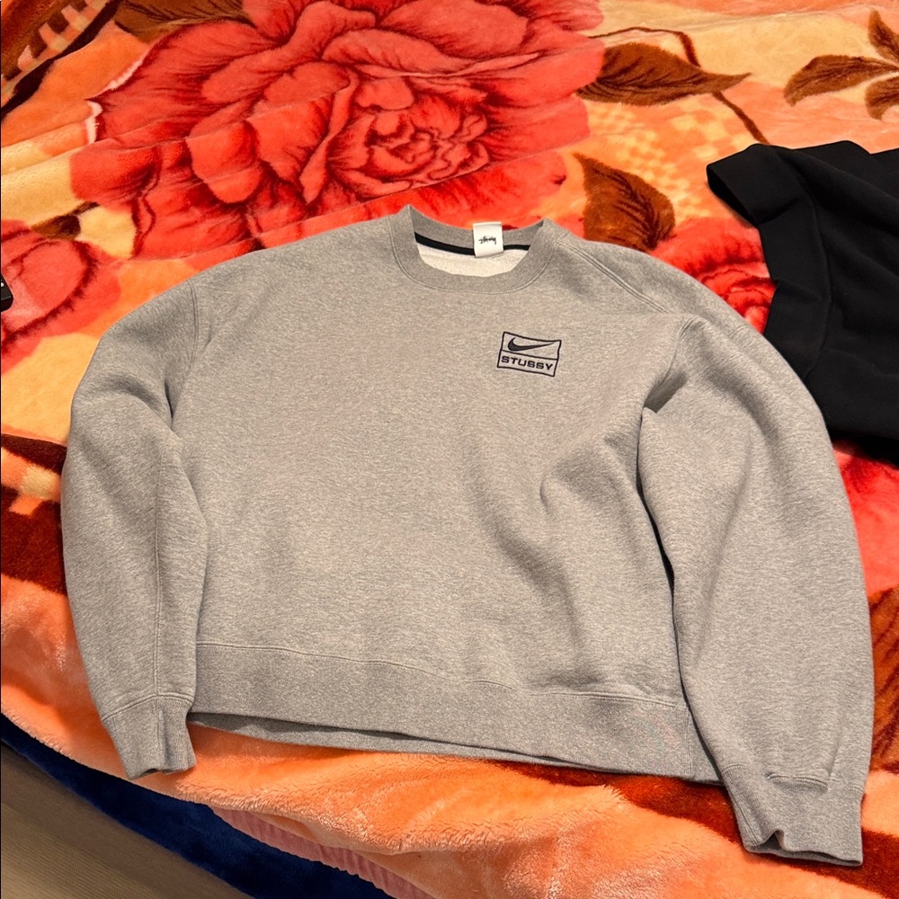 Stussy Gray Crewneck Sweatshirt with Chest Logo